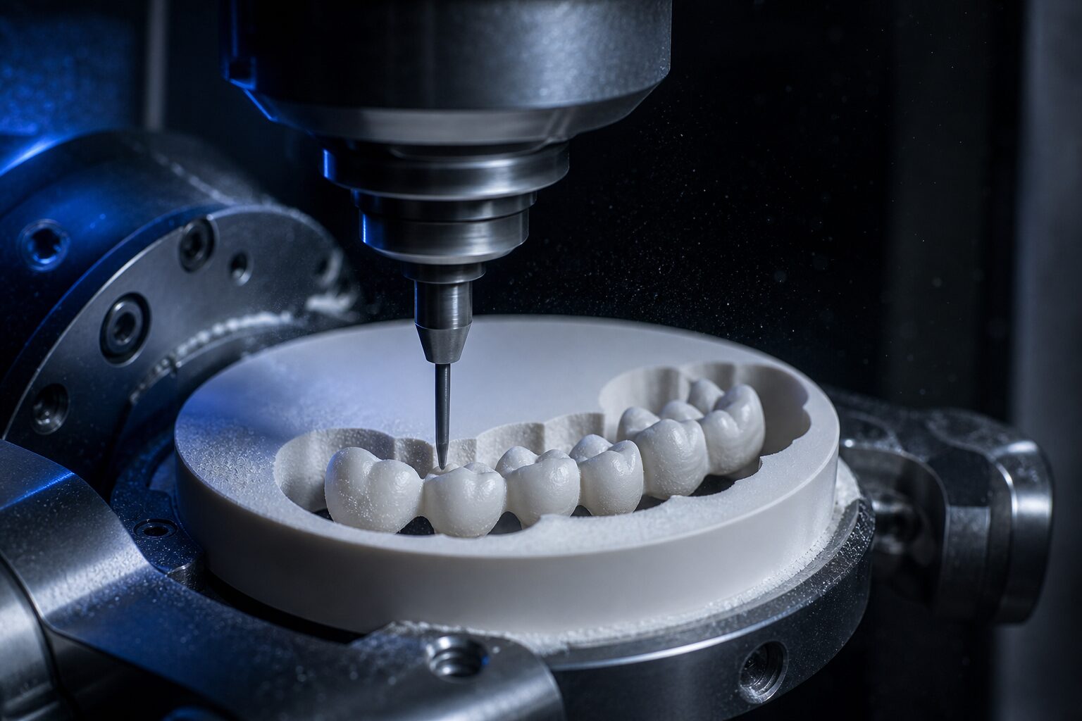 CAD/CAM freze tezgahı — zirkonyum kazıma